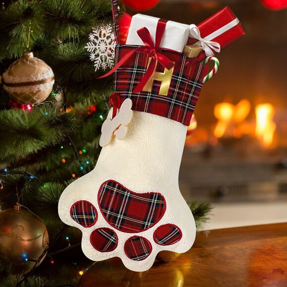 NEW - Pet Cat Dog Claw Christmas Stocking - Red - Available in any letter A to Z - Picture 8 of 8